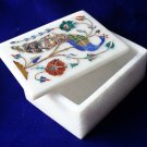 Marble Jewelry Trinket Box Multi Floral Peacock Inlay Design Girls Gift Decor
