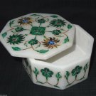 4"x2" Marble Jewelry Box Handmade Pietradura Malachite Inlay Home Decor Gifts