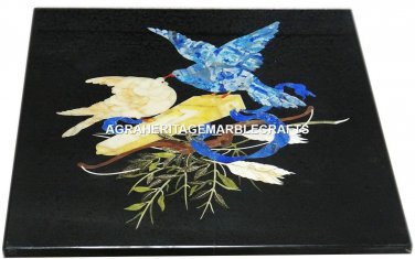 Black Marble Center Table Top Bird Art Marquetry Inlay Mosaic Unique Gifts H2989