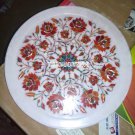 12" Marble Round Serving Plate Real Carnelian Mosaic Inlay Gemstone Decor Gifts