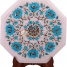 12"x12" Marble White Custom Table Top Turquoise Inlay Floral Arts Outdoor Decor