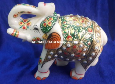 Marble White Elephant Hand Painted Art Sign Of Good Luck Home Patio Decor H4199