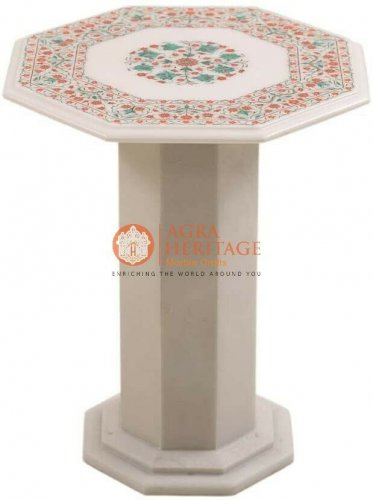 18"x18" Marble Top Counter Table Malachite Floral Fine Design Living Room Decor