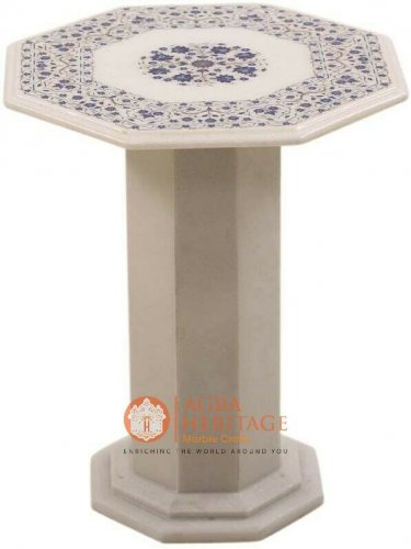 18"x18" Marble Counter Top Restaurant Table Lapis Fine Marquetry Floral Decor