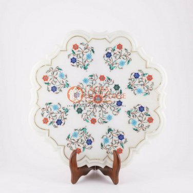 Marble Top Console Table 15"x15" Flower Shape Turquoise Stone Floral Art Decor