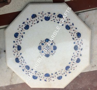 Marvelous Marble Coffee Table Top Lapis Lazuli Inlay Outdoor Bedrrom Decor H5387