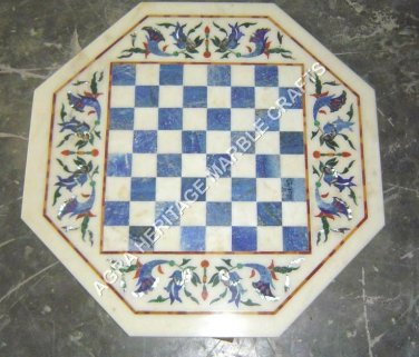 15" Chess Marble Coffee Top Table Lapis Lazuli Inlay Living Outdoor Decor H4684A