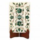 5''x3.5'' White Marble Rectangular Tray Malachite Floral Inlay Patio Decor H3651