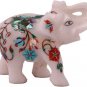 4" Marble Salute Pose Elephant Statue Turquoise Multi Stone Floral Columbus Gift