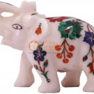 3" Marble White Collectible Elephant Statue Multi Stone Floral Inlaid Home Deco 3" Marble White Collectible Elephant Statue Multi Stone Floral Inlaid Home Deco
