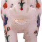 3" Marble White Collectible Elephant Statue Multi Stone Floral Inlaid Home Deco