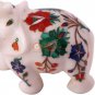 3" Marble White Collectible Elephant Statue Multi Stone Floral Inlaid Home Deco