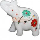 3" White Wild Elephant Sculpture Malachite Multi Stone Floral Art Columbus Gifts