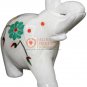 3" White Wild Elephant Sculpture Malachite Multi Stone Floral Art Columbus Gifts
