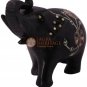 3" Marble Black Elephant Sculpture Pauashell Inlaid Floral Design Columbus Gifts