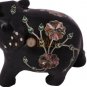3" Marble Black Elephant Sculpture Pauashell Inlaid Floral Design Columbus Gifts