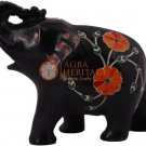 3" Black Decorative Elephant Sculpture Carnelian Marquetry Floral Bedroom Decor 3" Black Decorative Elephant Sculpture Carnelian Marquetry Floral Bedroom Decor