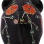 3" Black Decorative Elephant Sculpture Carnelian Marquetry Floral Bedroom Decor