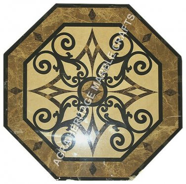 24" Black Marble Round Coffee Center Table Top Handmade Inlay Garden Decor H4951