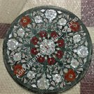 15" Green Marble Round Coffee Cafe Table Top Seashell Carnelian Inlay Decor E756