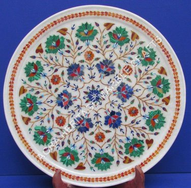 18" White Marble Round Coffee Table Top Multi Marquetry Inlay Floral Decor E885