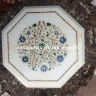 12" White Marble Coffee Outdoor Table Top Lapis Malachite Inlay Home Decor H4100