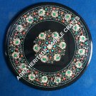 24" Black Marble Coffee Table Top Mother of Pearl Malachite Inlaid Decor E1214