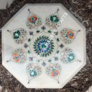 12" Elegant Marble Kitchen Patio Table Top Inlay Gemstone Art Garden Decor H5378