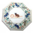 12" Marble Coffee Table Top Cat Horse Multi Inlay Floral Art Hallway Decor E1139