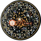 24" Marble Black Coffee Round End Table Top Marquetry Bird Art Inlay Decor E594