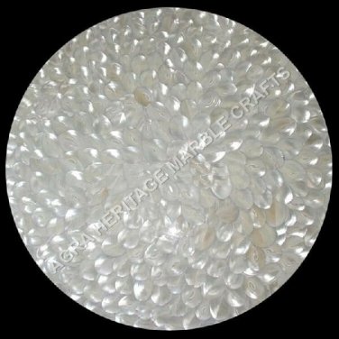 18" Marble Round Coffee Outdoor Table Top Seashell Inlay Stone Home Decor H5093A