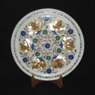 12" Marble Plate Lapis Malachite Mother of Pearl Inlay Stone Floral Art Decor
