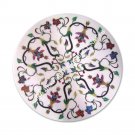 24" White Round Marble Coffee Garden Table Top Marquetry Inlay Patio Decor E1063