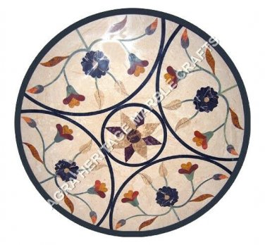 24" Black Marble Round Coffee Garden Table Top Marquetry Inlay Patio Decor H5130
