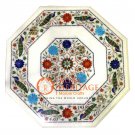 15" Marble Octagon Garden Table Top Peacock Floral Inlay Arts Decor Hallway E759