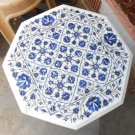 18" White Marble Coffee Outdoor Table Top Lapis Lazuli Inlay Marquetry Arts E758