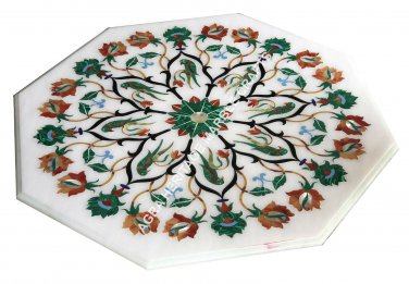 18" Marble Coffee Table Top Multi Marquetry Inlay Bedroom Center Decor E1523