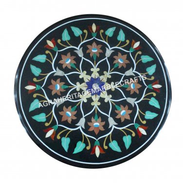 16" Marble Round Coffee Center Table Top Handmade Inlay Work Garden Decor H4354