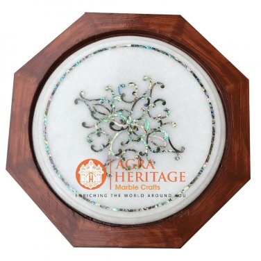 12" White Marble Round Coffee Stand Table Top Inlay Stone Furniture Decor E1459