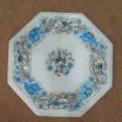 12" Marble Coffee Turquoise Dining Table Top Peacock Pietra Dura Elephant Art