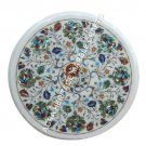 12" White Marble Round Coffee Cafe Table Top Multi Marquetry Inlay Decor H3441