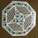 12" White Marble Modern Coffee Table Inlay Parrot Marquetry Handicraft Filigree