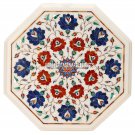 White Marble Top Center Table Lapis Hakik Stone Inlay Pietradura Art Decor H3549