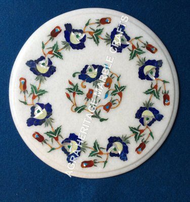 Marvelous Marble Coffee Garden Table Top Lapis Lazuli Inlay Hallway Decor H5395