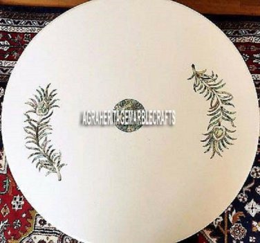 White Marble Side Coffee Table Top Marquetry Inlay Work Art Bedroom Decor H4044