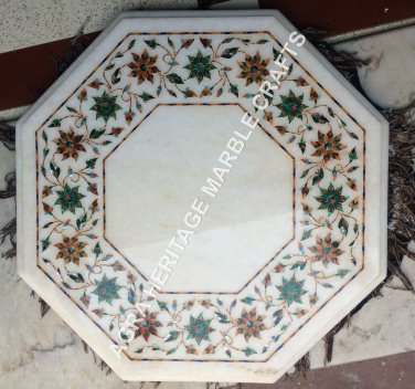 Marble White Top Coffee Table Hakik Malachite Inlay Art Wedding Gift Decor H5386