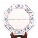 White Marble Coffee Table Top Turquoise Inlay Marquetry Floral Art Decor H2486