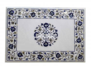 Marble Dining Table Top Lapis Lazuli Inlay Floral Arts Christmas Decor H3818
