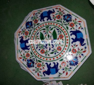 Marble Coffee Table Top Peacock Elephant Arts Special Inlay Birthday Decor H3233
