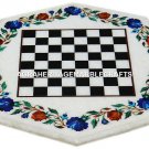 White Marble Marquetry Chess Table Top Rare Floral Arts Mosaic Inlay Decor H2990